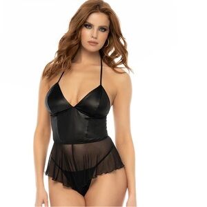 Mapale Black Wetlook Romper Lingerie Set NEW Size L/XL